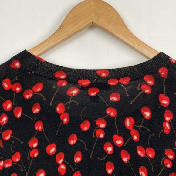 J.Crew S Cherry Print Tippi Sweater Black & Red 100% Merino Wool - Picture 11 of 12